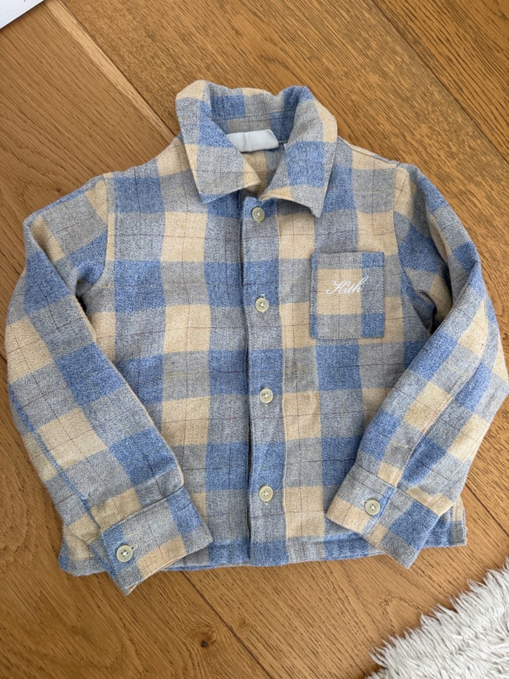 Kith Kids Blue and Cream Plaid Button-Up Shirt Jacket